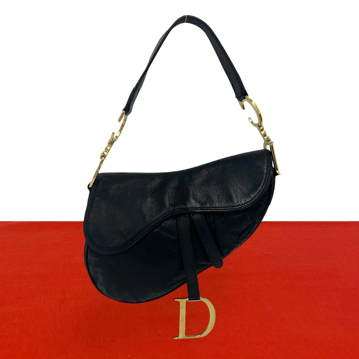 Dior Saddle Logo Leather Shoulder Bag Black