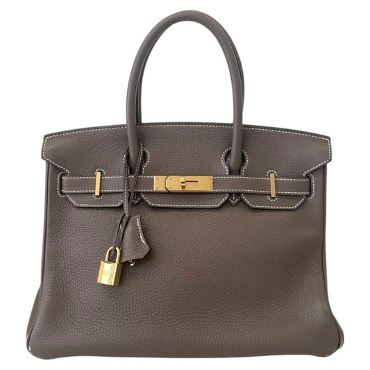 Hermes Birkin 30 Taurillon Clemence Handbag Etoupe Gold