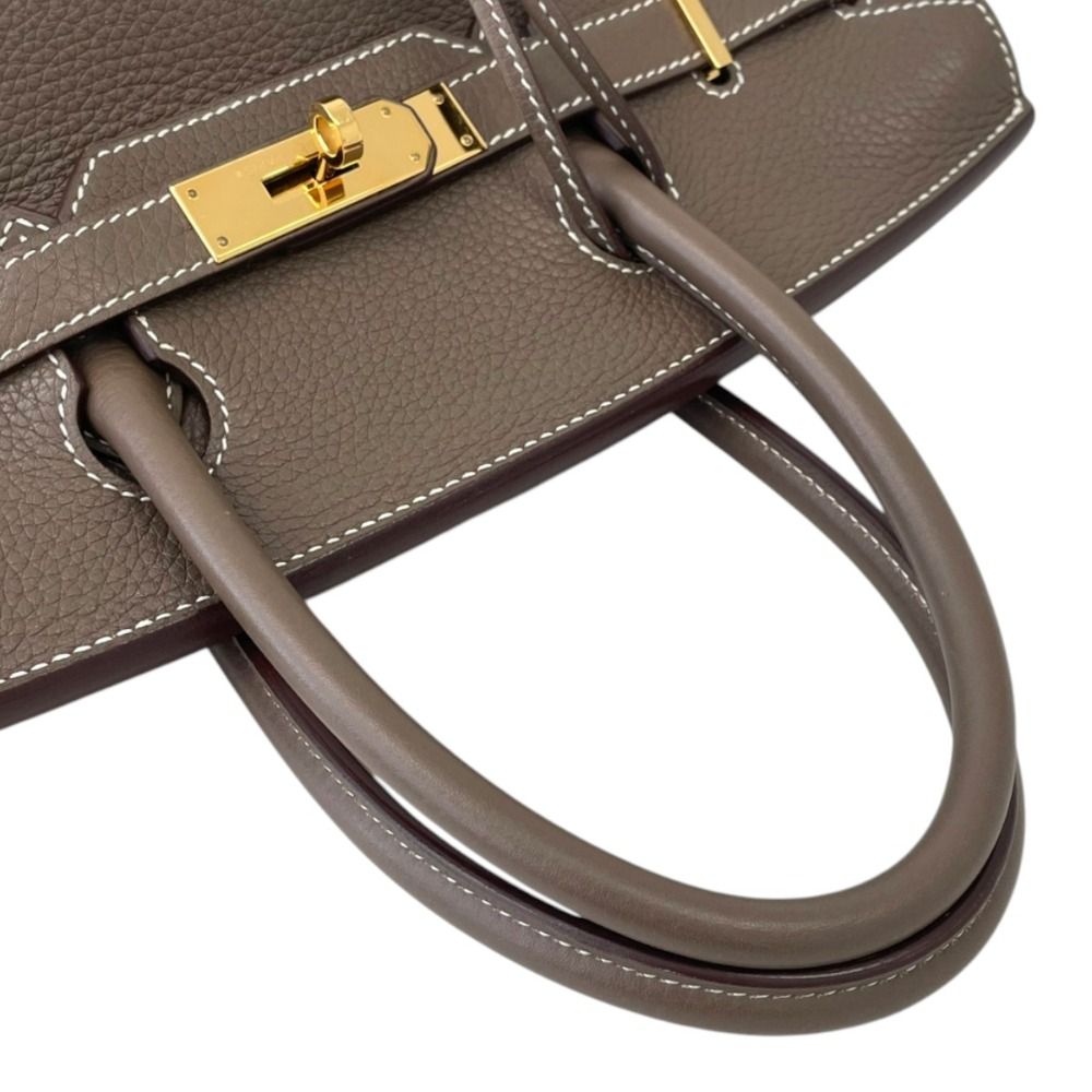 Hermes Birkin 30 Taurillon Clemence Handbag Etoupe Gold — view 7