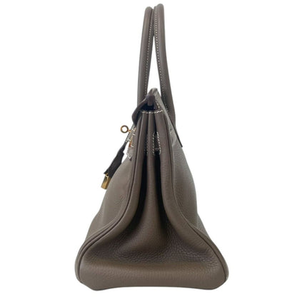 Hermes Birkin 30 Taurillon Clemence Handbag Etoupe Gold — view 3