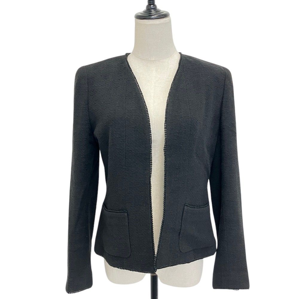 Chanel 98P Collarless Tweed Jacket Black Spring Summer Fall Winter 42