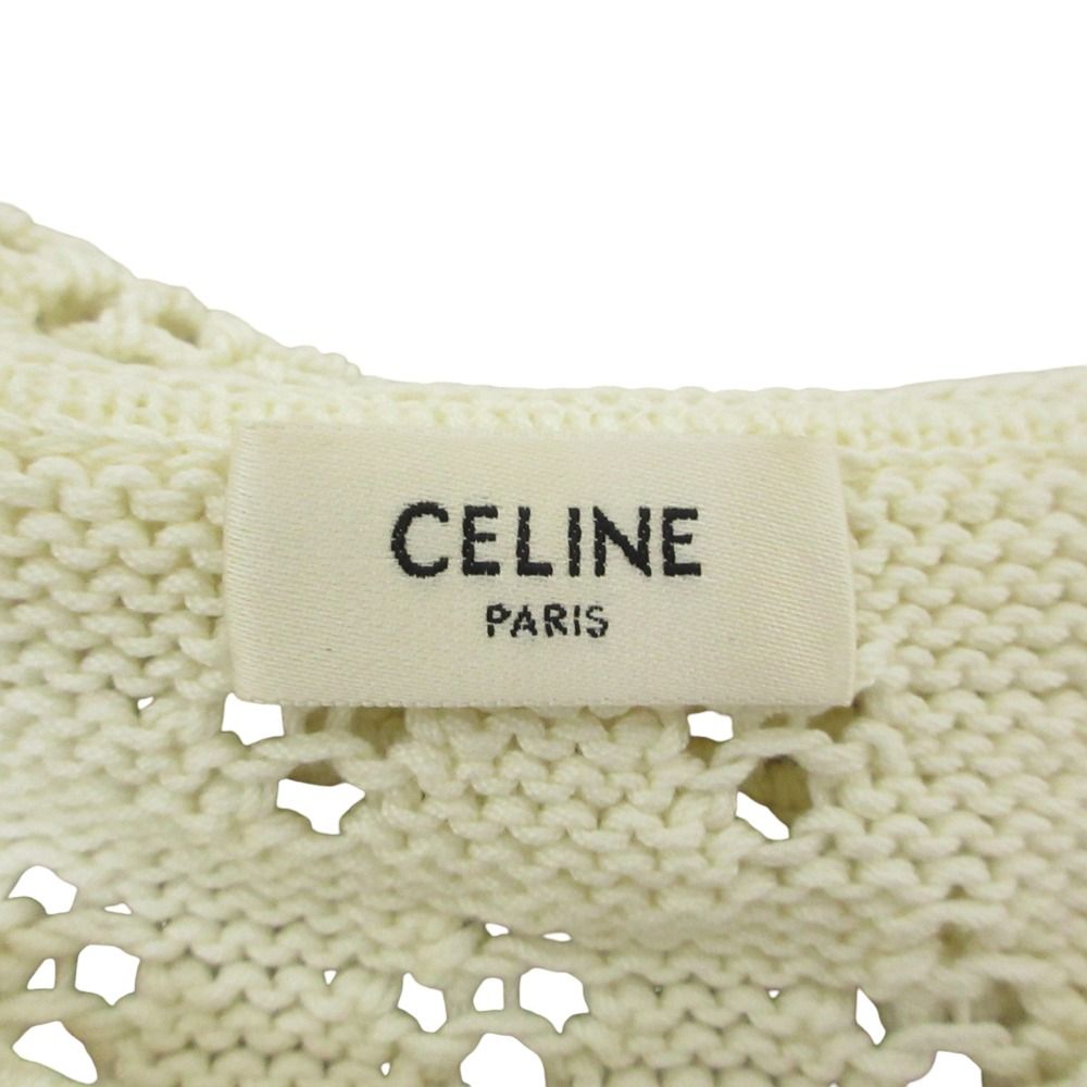 Celine Triomphe Cropped Cotton Knit Cardigan White M — view 3
