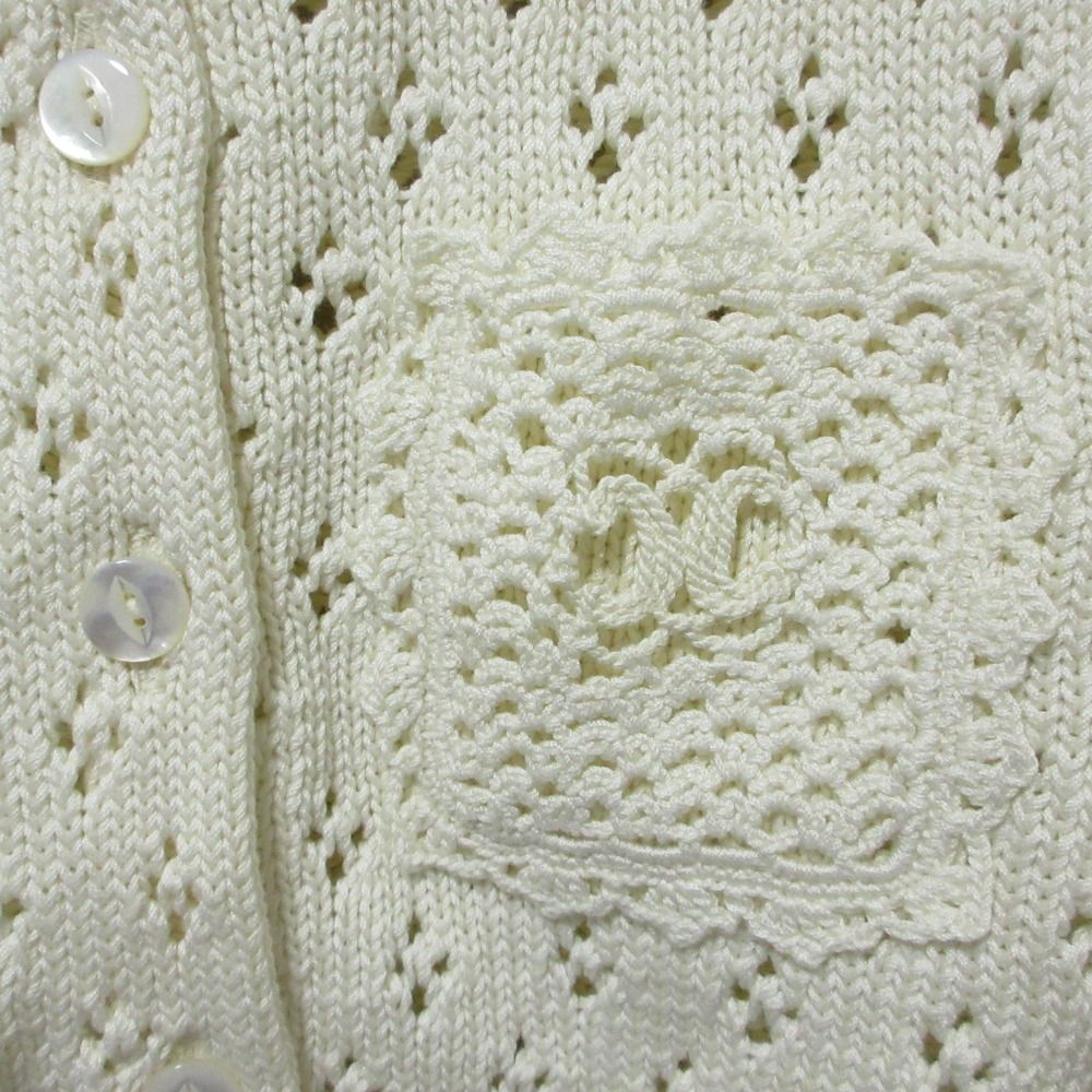 Celine Triomphe Cropped Cotton Knit Cardigan White M — view 5