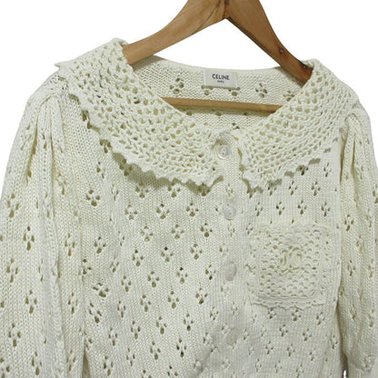 Celine Triomphe Cropped Cotton Knit Cardigan White M — view 4
