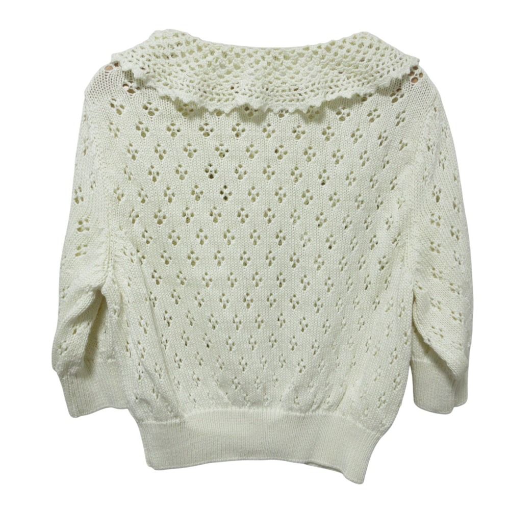 Celine Triomphe Cropped Cotton Knit Cardigan White M — view 2
