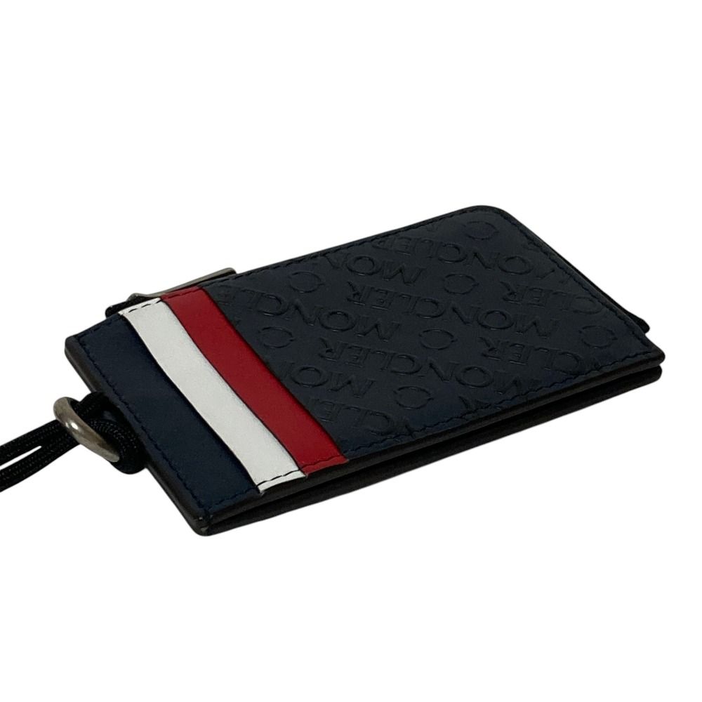 Moncler CC Case Tricolor Embossed Logo Leather Card Coin Purse Navy — view 2