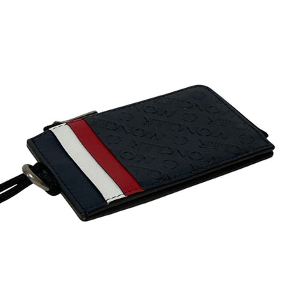 Moncler CC Case Tricolor Embossed Logo Leather Card Coin Purse Navy — view 2