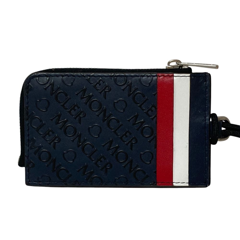 Moncler CC Case Tricolor Embossed Logo Leather Card Coin Purse Navy — view 4