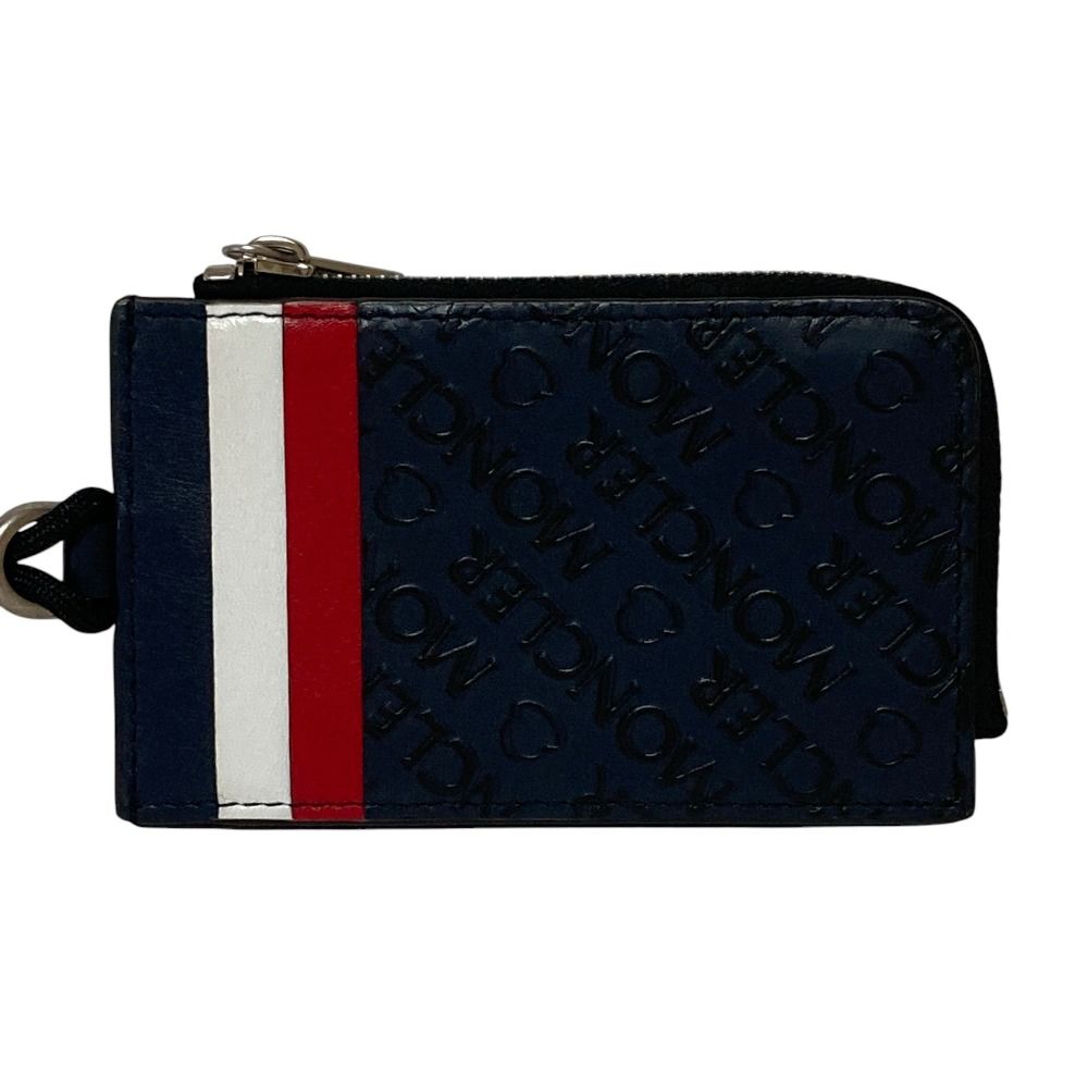Moncler CC Case Tricolor Embossed Logo Leather Card Coin Purse Navy