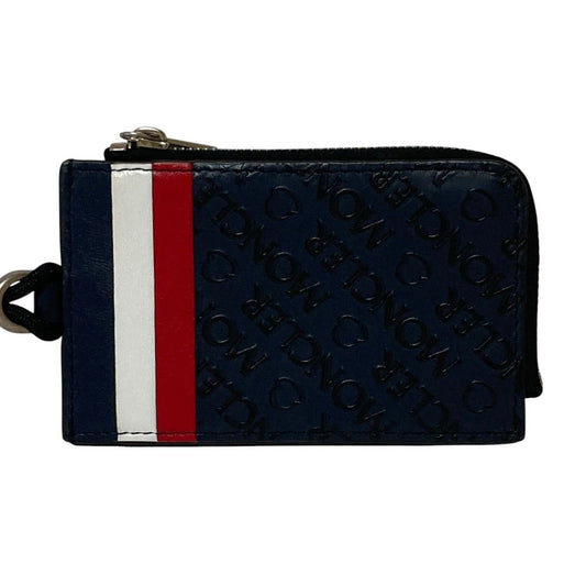 Moncler CC Case Tricolor Embossed Logo Leather Card Coin Purse Navy