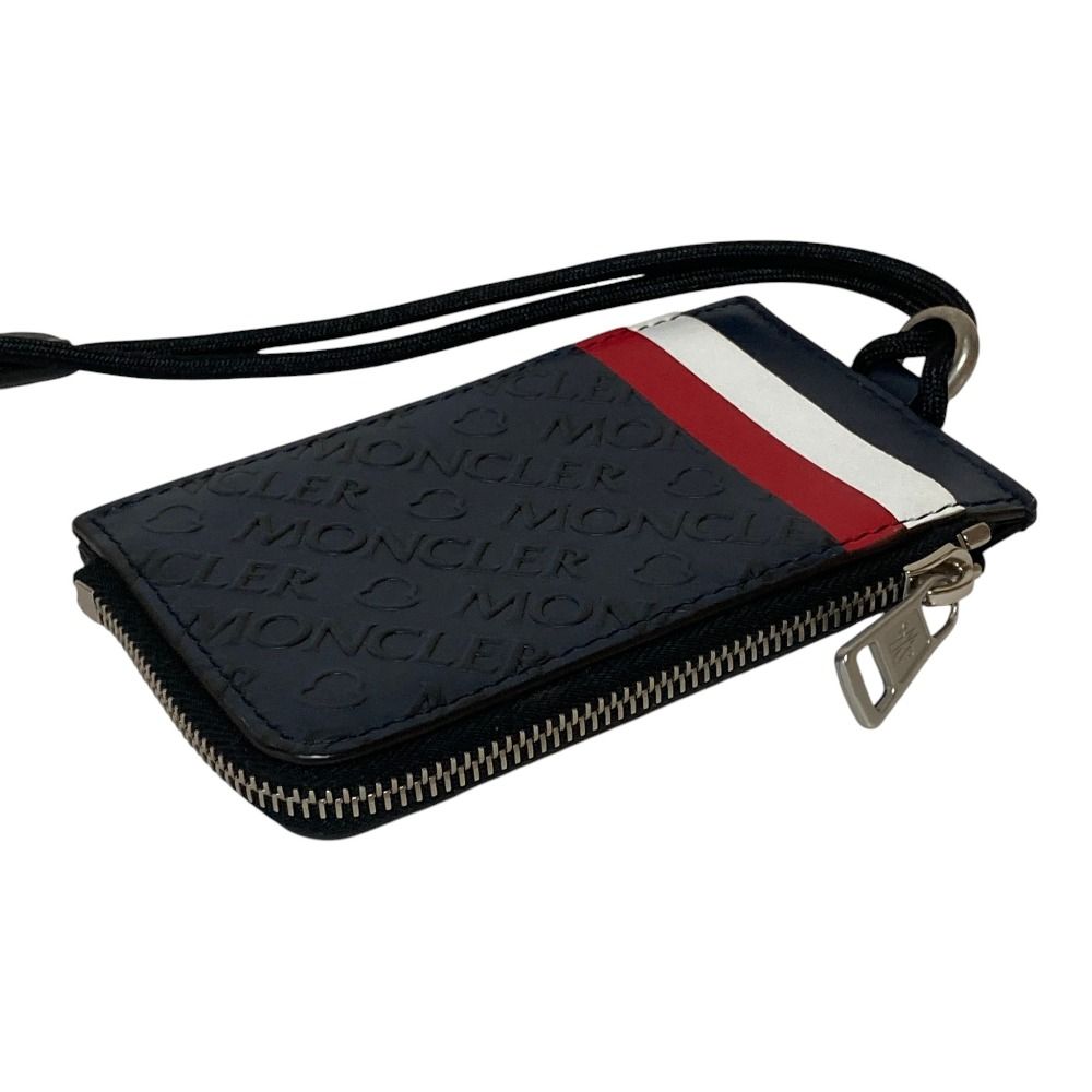 Moncler CC Case Tricolor Embossed Logo Leather Card Coin Purse Navy — view 3