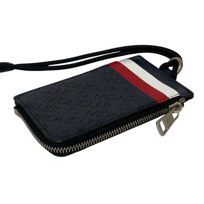 Moncler CC Case Tricolor Embossed Logo Leather Card Coin Purse Navy — view 3