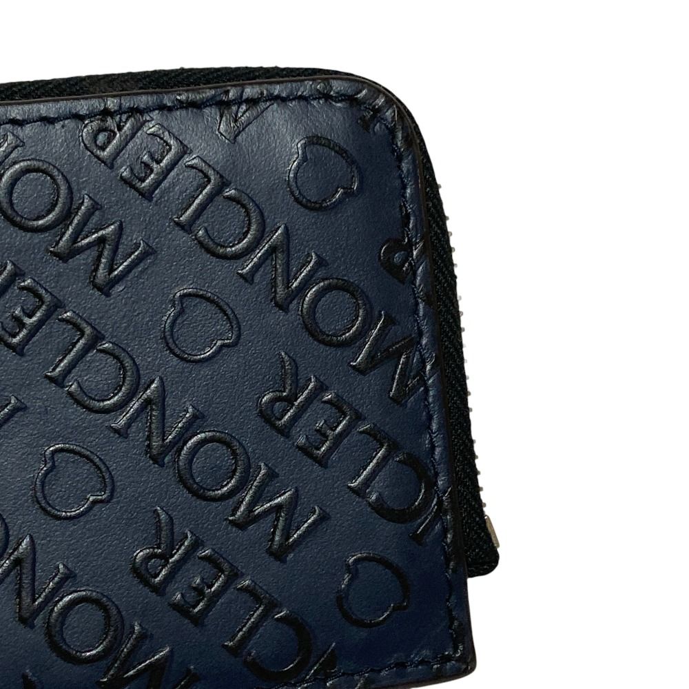 Moncler CC Case Tricolor Embossed Logo Leather Card Coin Purse Navy — view 5