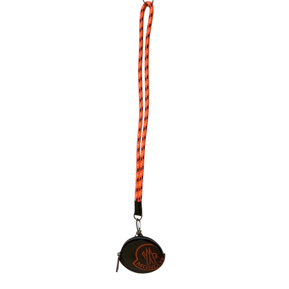 Moncler Logo Print Leather Neck Strap Round Coin Purse Pouch Khaki Orange — view 7