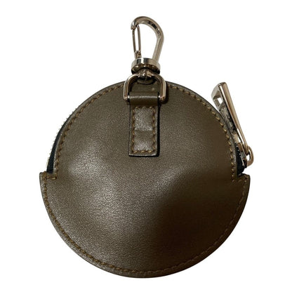 Moncler Logo Print Leather Neck Strap Round Coin Purse Pouch Khaki Orange — view 3