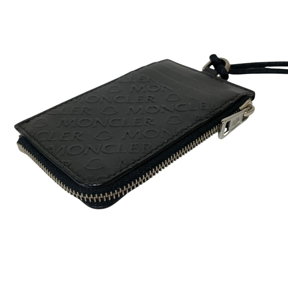 Moncler CC Case Embossed Logo Leather with Neck Strap Card Coin Purse Black — view 3