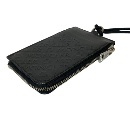 Moncler CC Case Embossed Logo Leather with Neck Strap Card Coin Purse Black — view 3