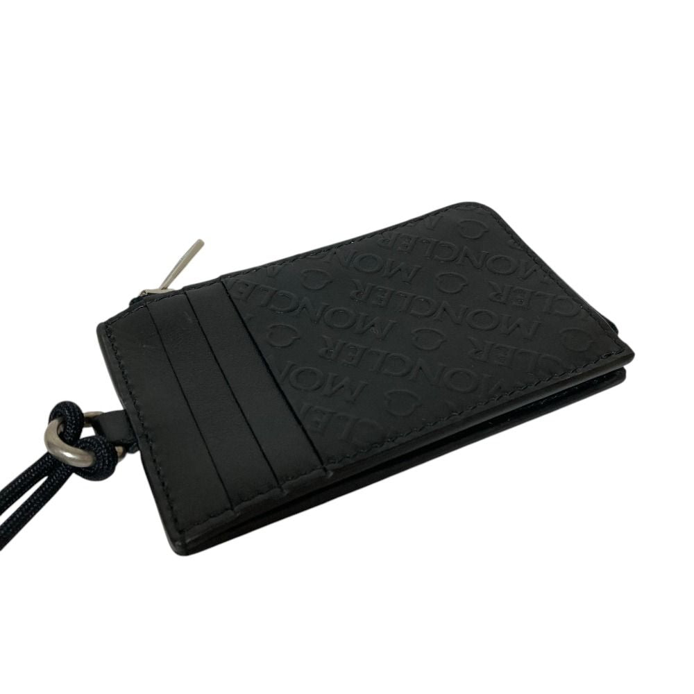 Moncler CC Case Embossed Logo Leather with Neck Strap Card Coin Purse Black — view 2