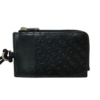 Moncler CC Case Embossed Logo Leather with Neck Strap Card Coin Purse Black