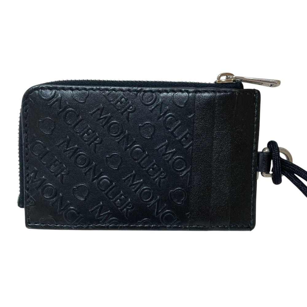 Moncler CC Case Embossed Logo Leather with Neck Strap Card Coin Purse Black — view 4