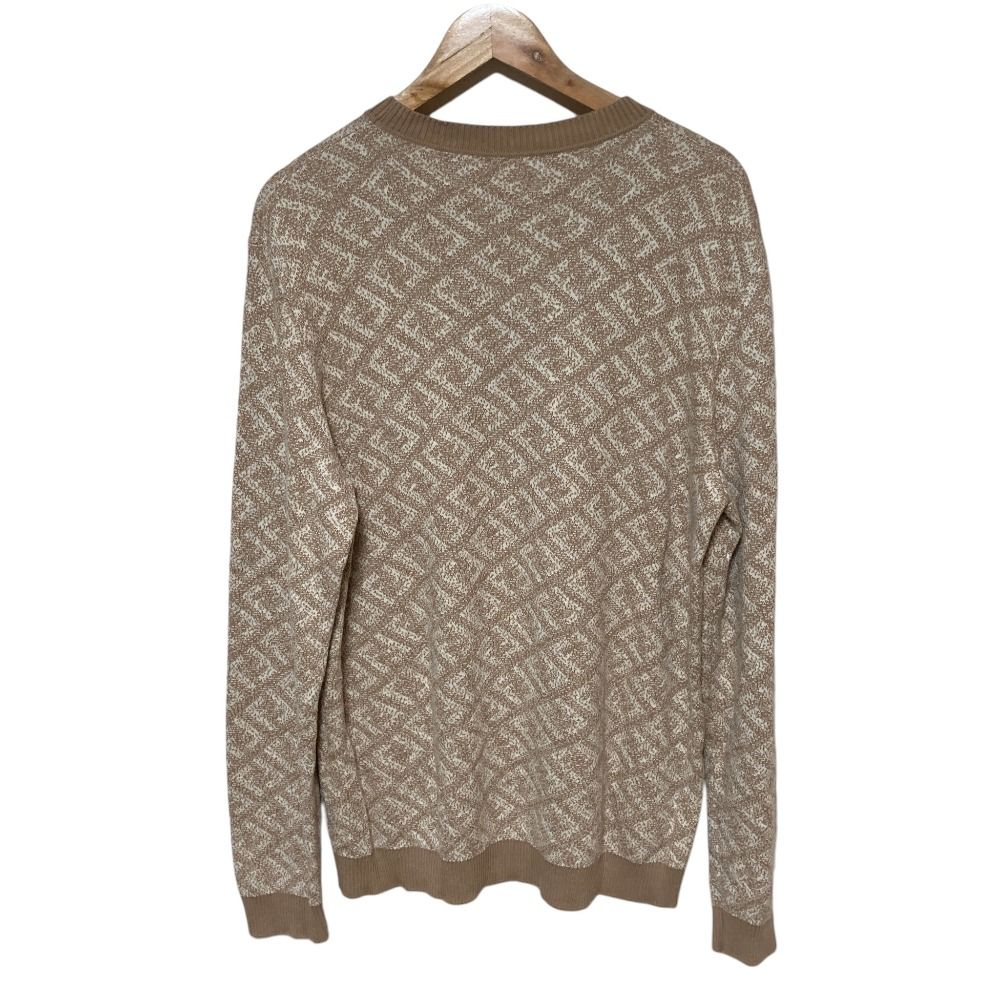 Fendi FF Logo All Over Print Crew Neck Knit Sweater Beige White — view 2