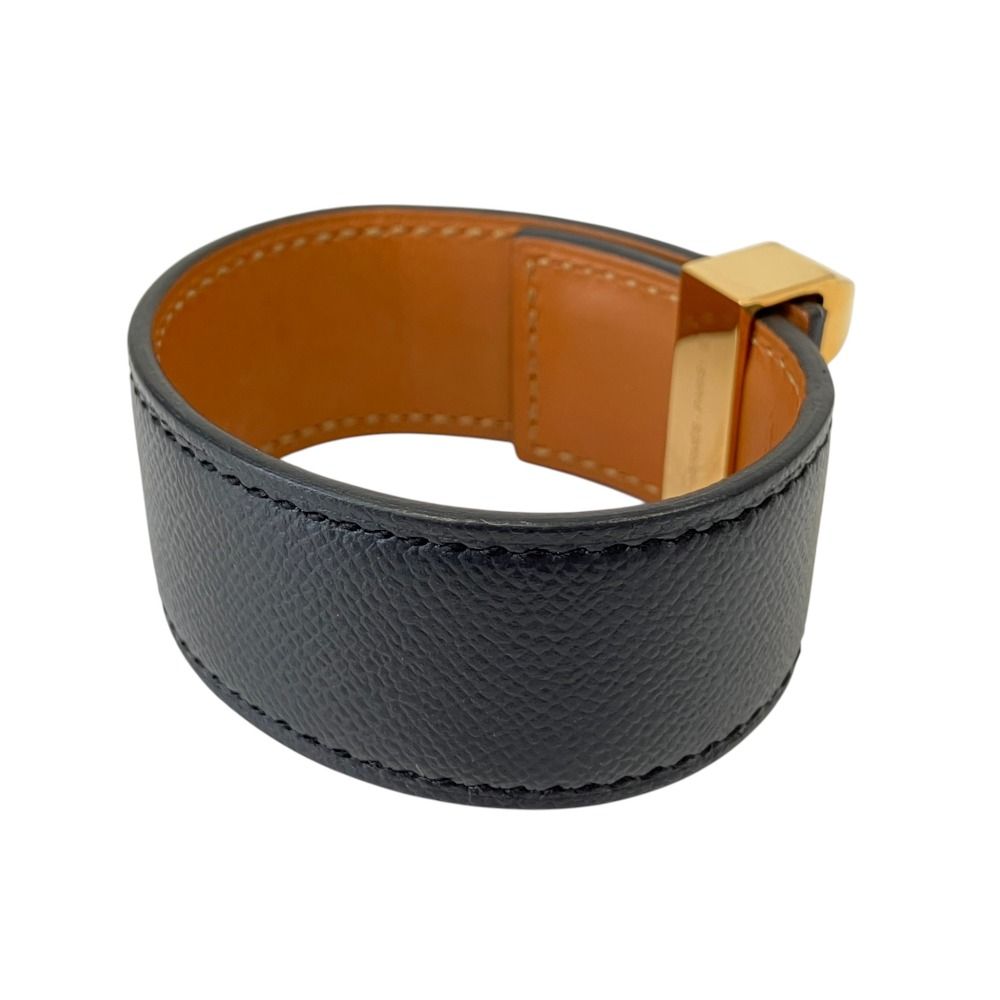Hermes Collier de Chien Leather Bracelet Bangle Gold T 1 Black — view 2