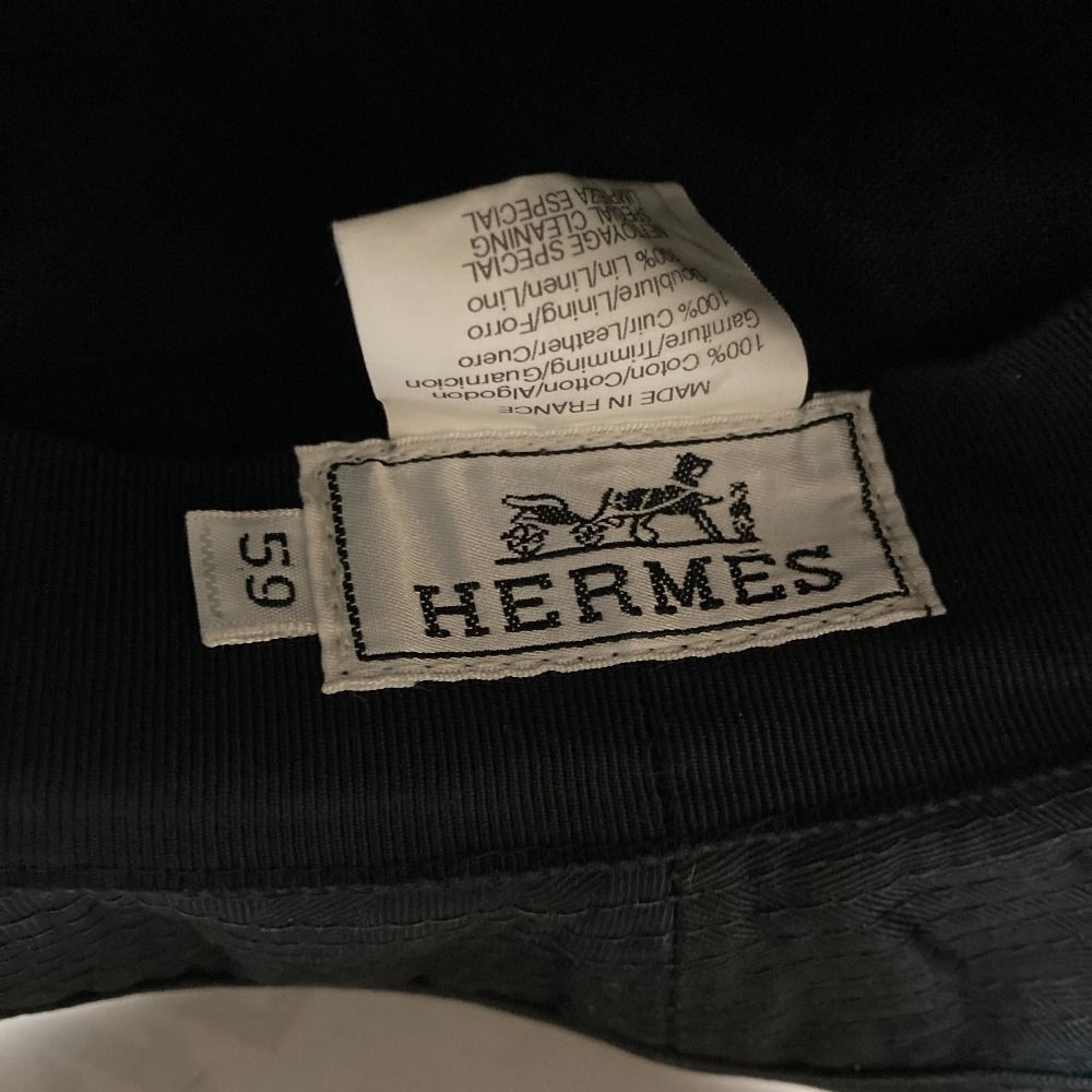 Hermes Leather Trim Belt Cotton Bucket Hat 59 Black Spring Summer Fall Winter — view 6
