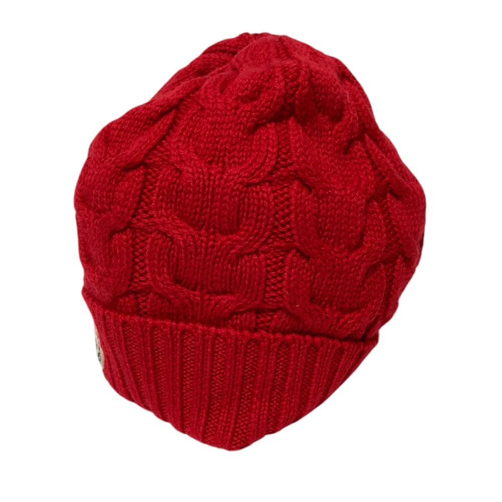 Moncler Cable Knit Wool Logo Patch Cap L Red Spring Summer Fall Winter Hat — view 2