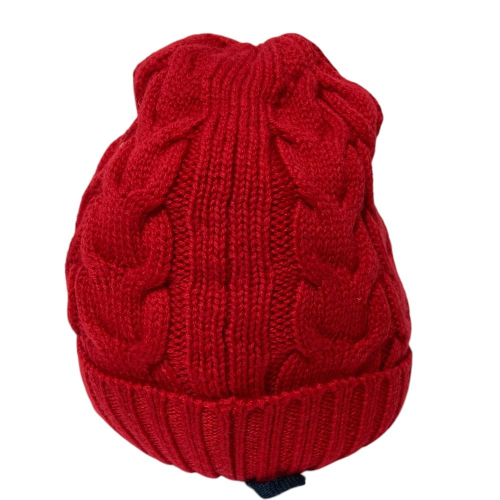 Moncler Cable Knit Wool Logo Patch Cap L Red Spring Summer Fall Winter Hat — view 3