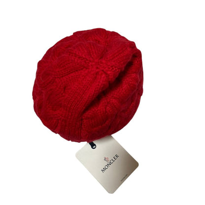 Moncler Cable Knit Wool Logo Patch Cap L Red Spring Summer Fall Winter Hat — view 4
