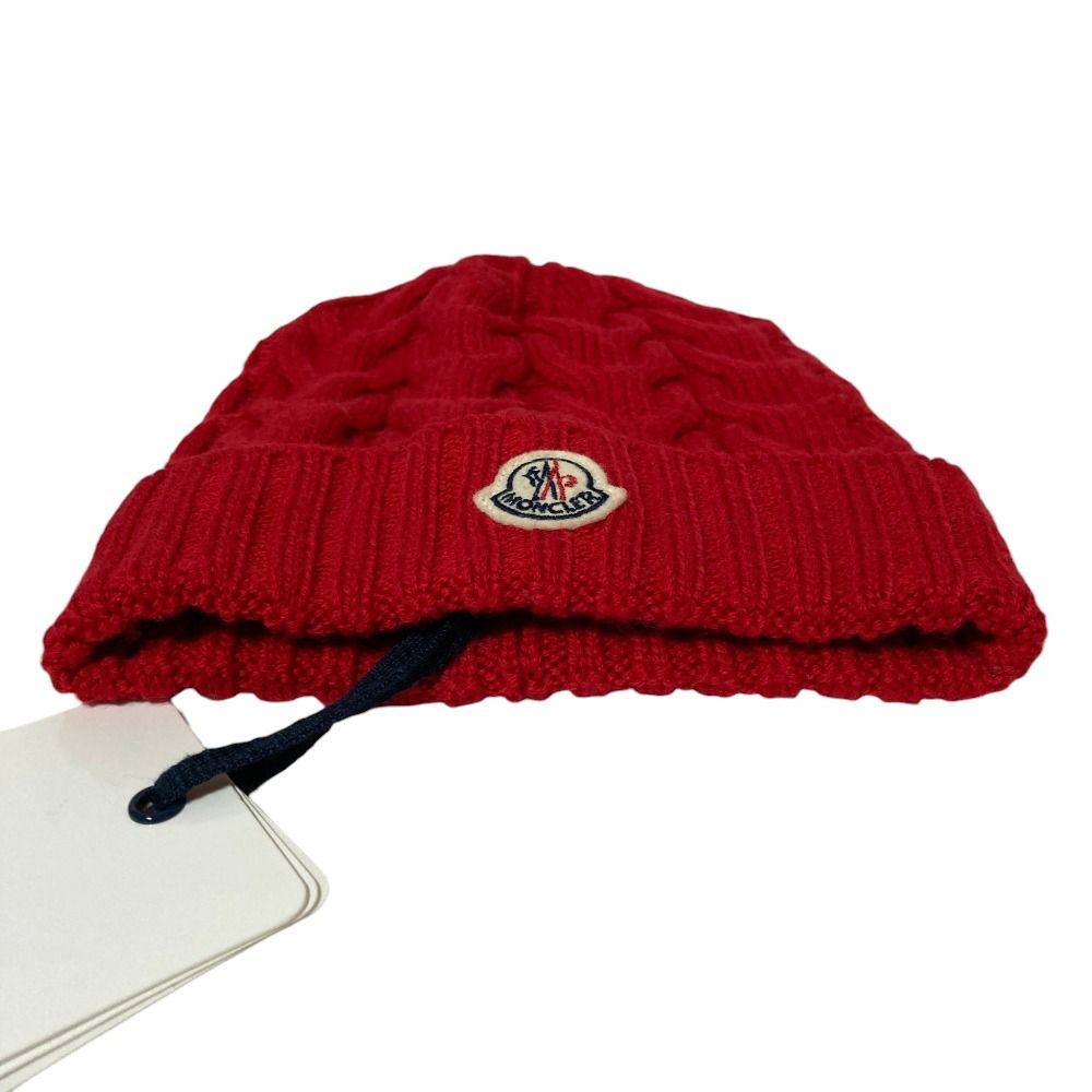 Moncler Cable Knit Wool Logo Patch Cap L Red Spring Summer Fall Winter Hat — view 5