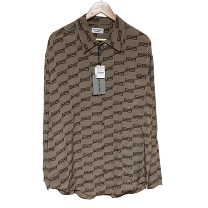 Balenciaga BB Logo Monogram Long Sleeve Shirt Beige Spring Summer Fall Winter 36
