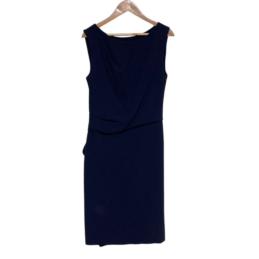 Max Mara Pianoforte Georgette Sleeveless Asymmetric Tall Dress Navy Spring 38