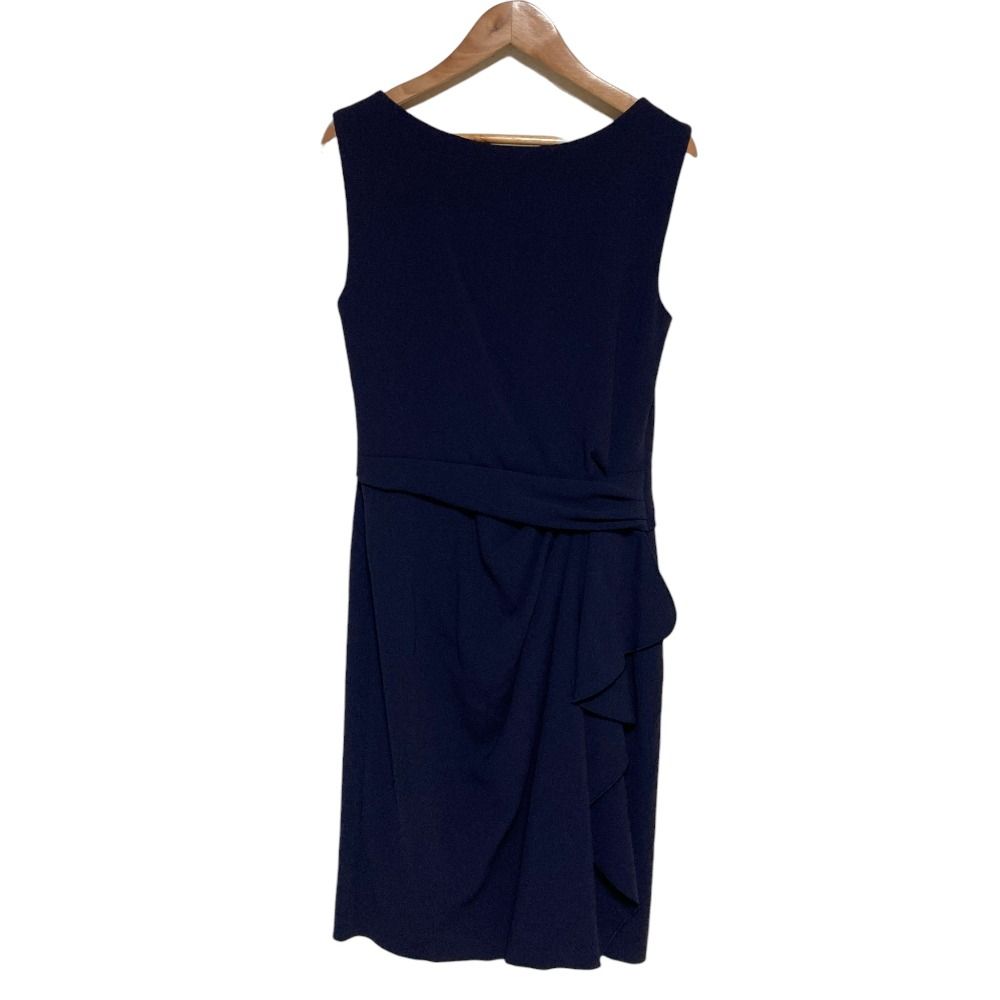 Max Mara Pianoforte Georgette Sleeveless Asymmetric Tall Dress Navy Spring 38 — view 2