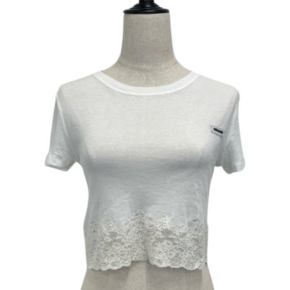 Miu Miu Rib Jersey Lace T-Shirt White Spring Summer XS