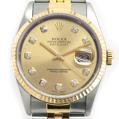 Rolex Watch Datejust Diamond Index Sunray Champagne Color Dial Date 18k Yellow