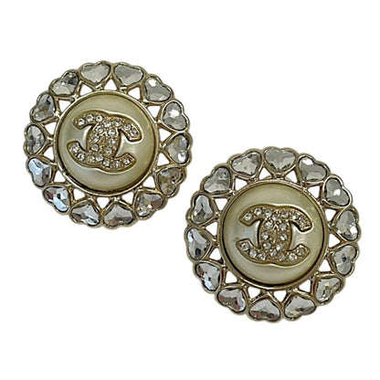 Chanel Heart Bijou CC Logo Pearl Earrings Champagne Gold — view 5