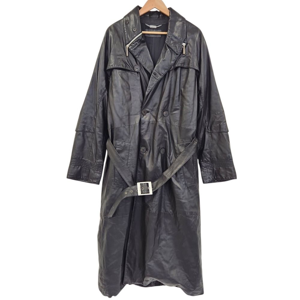 Versace Gianni Collar Zip Leather Longtrench Coat Black