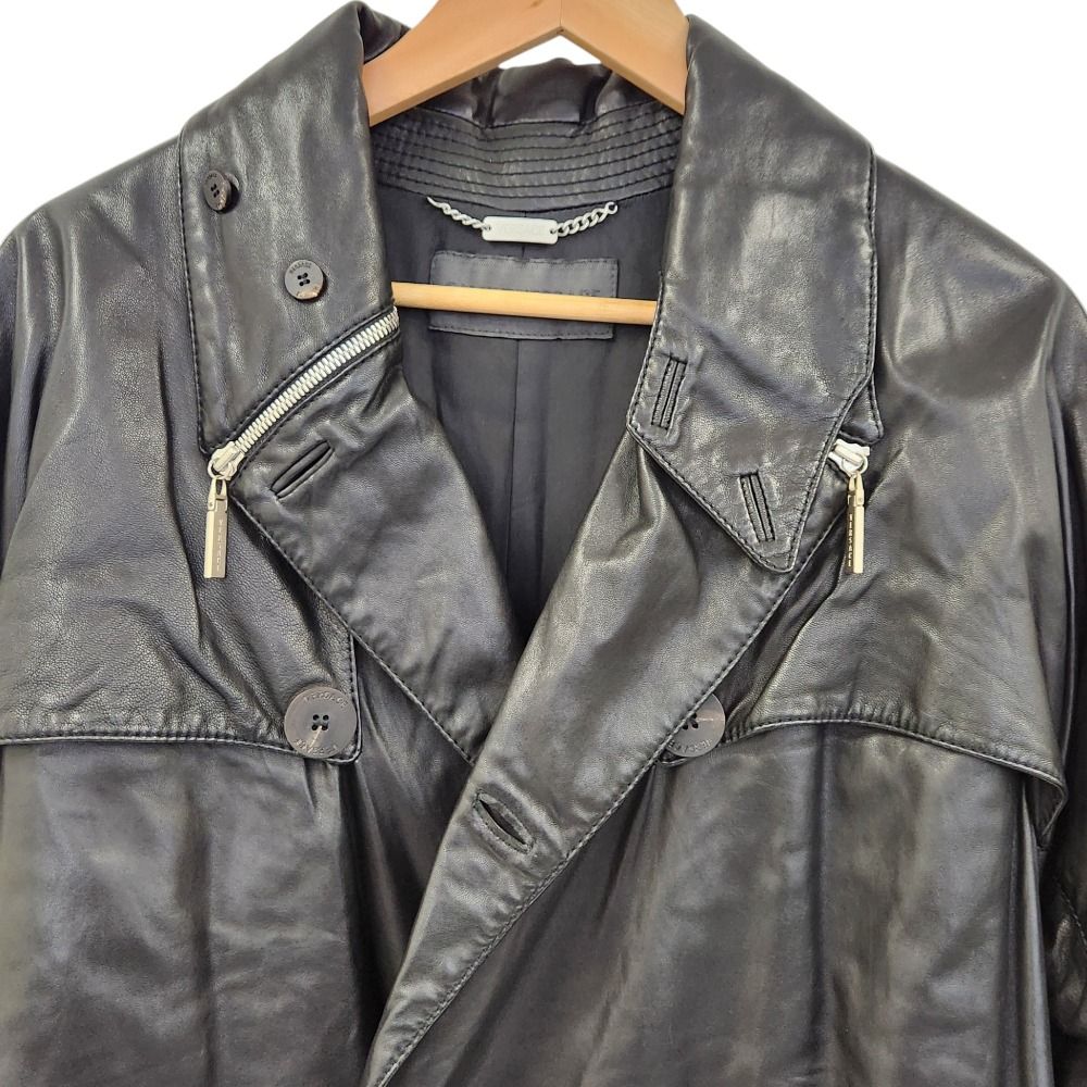 Versace Gianni Collar Zip Leather Longtrench Coat Black — view 8