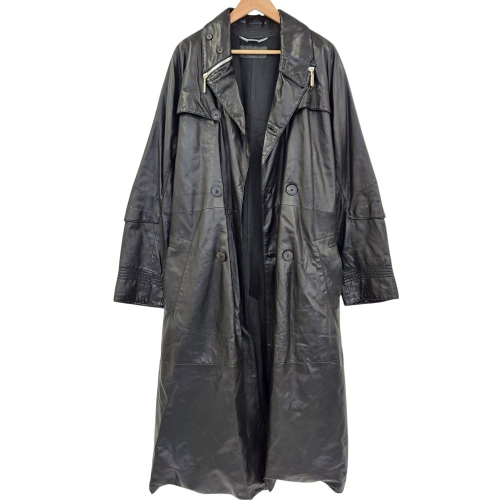Versace Gianni Collar Zip Leather Longtrench Coat Black — view 4