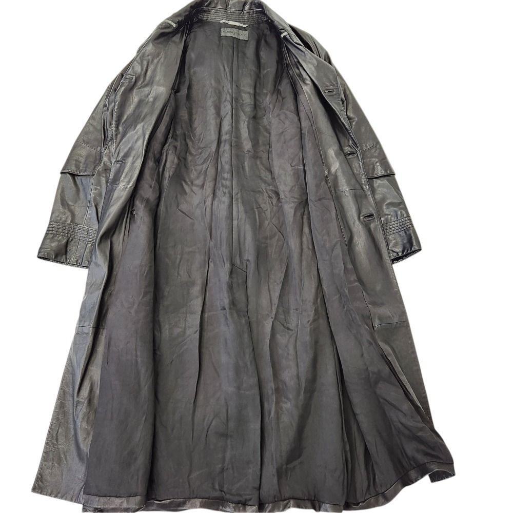 Versace Gianni Collar Zip Leather Longtrench Coat Black — view 5