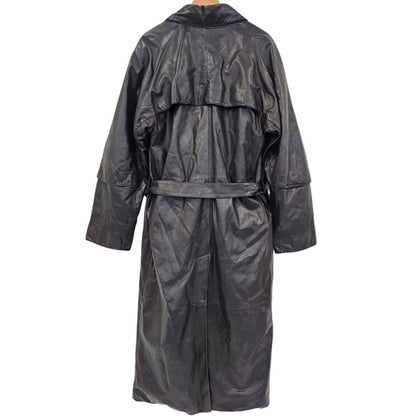 Versace Gianni Collar Zip Leather Longtrench Coat Black — view 2