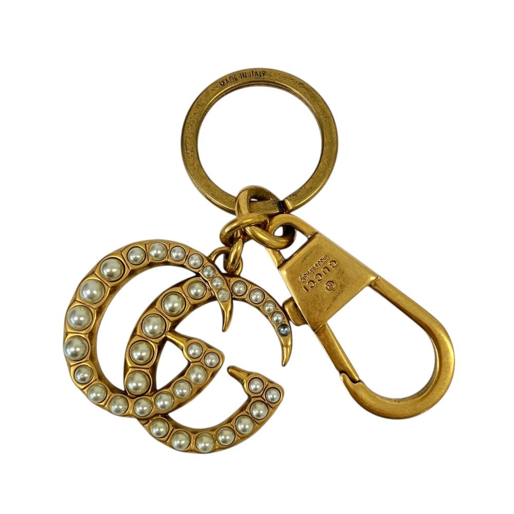 Gucci GG Marmont Pearl Key Holder Key Sling Bag Charm Gold Colored