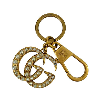Gucci GG Marmont Pearl Key Holder Key Sling Bag Charm Gold Colored