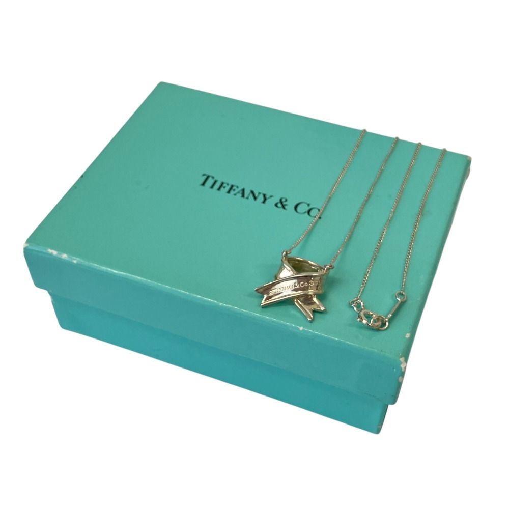 Tiffany & Co Cross Ribbon Bow Necklace Silver — view 7