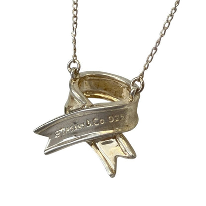 Tiffany & Co Cross Ribbon Bow Necklace Silver