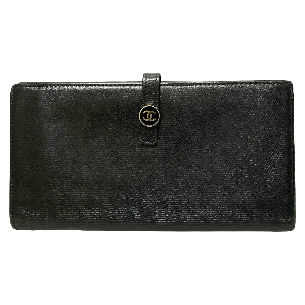 Chanel Coco Buttons Leather Wallet Black