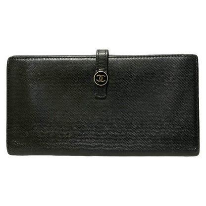 Chanel Coco Buttons Leather Wallet Black