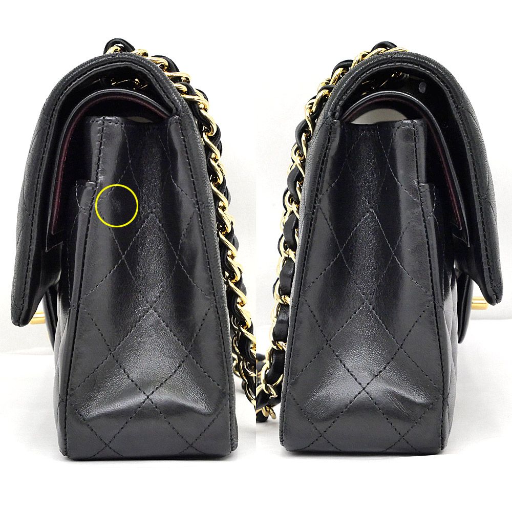 Chanel Quilted 25 Chain Shoulder Bag Double Flap Black Gold Lambskin — view 3