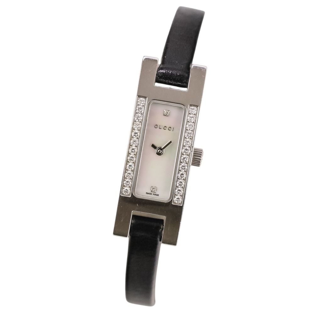 Gucci Diamond Bezel Square Quartz Watch White Shell Dial Silver Colored Black — view 2